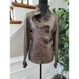 Agora Women's Brown & Black Polyester Sleeveless Ruffle Casual Shirt Size Large